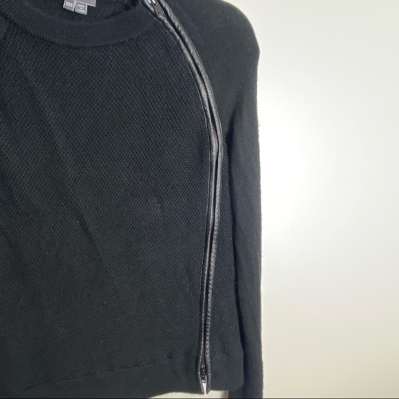 Vince 100% wool leather trimmed zip textured black sweater size XXS - Picture 3 of 9